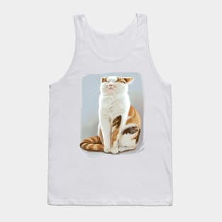 Patterned white orange Cat Chilling Tank Top